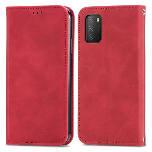 Leather Case Stands Flip Cover Holder S04D for Xiaomi Poco M3 Red