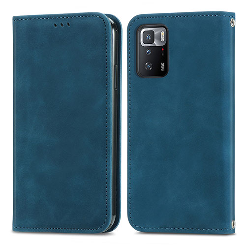 Leather Case Stands Flip Cover Holder S04D for Xiaomi Poco X3 GT 5G Blue