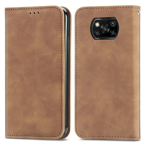 Leather Case Stands Flip Cover Holder S04D for Xiaomi Poco X3 Pro Brown