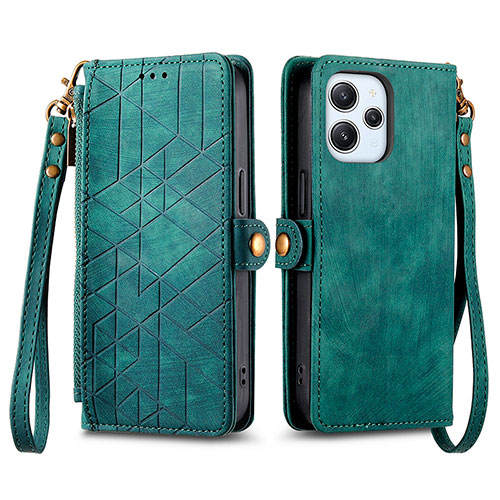 Leather Case Stands Flip Cover Holder S04D for Xiaomi Redmi 12 4G Green
