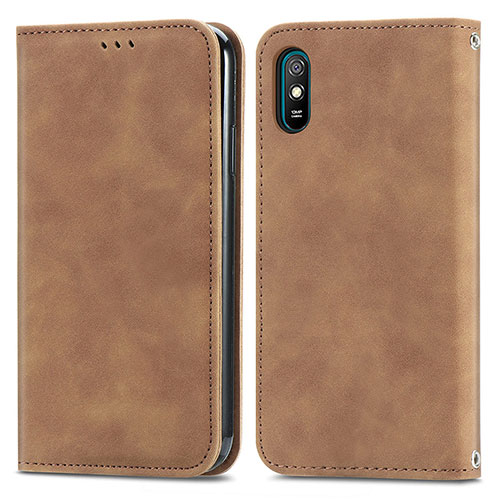 Leather Case Stands Flip Cover Holder S04D for Xiaomi Redmi 9i Brown