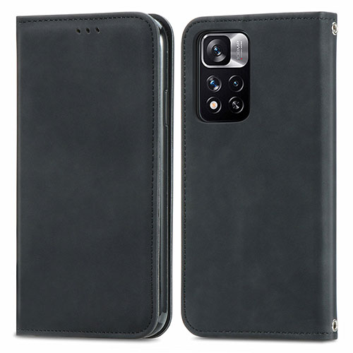 Leather Case Stands Flip Cover Holder S04D for Xiaomi Redmi Note 11 Pro+ Plus 5G Black