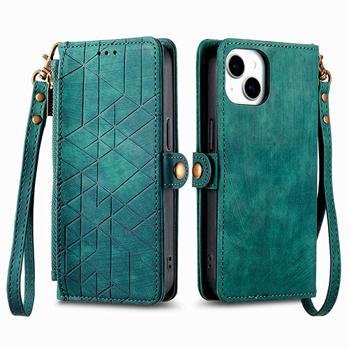Leather Case Stands Flip Cover Holder S05D for Apple iPhone 14 Plus Green