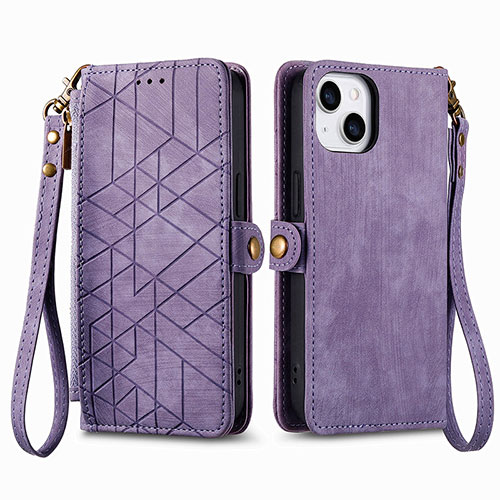 Leather Case Stands Flip Cover Holder S05D for Apple iPhone 14 Plus Purple