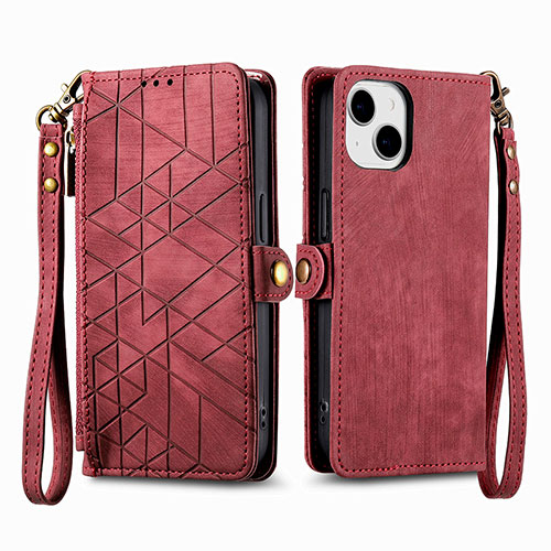 Leather Case Stands Flip Cover Holder S05D for Apple iPhone 14 Plus Red