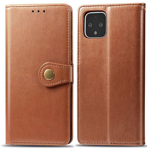 Leather Case Stands Flip Cover Holder S05D for Google Pixel 4 Brown