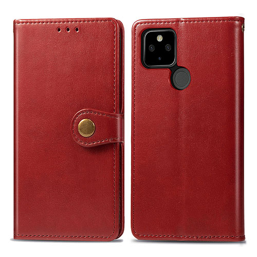 Leather Case Stands Flip Cover Holder S05D for Google Pixel 5 Red