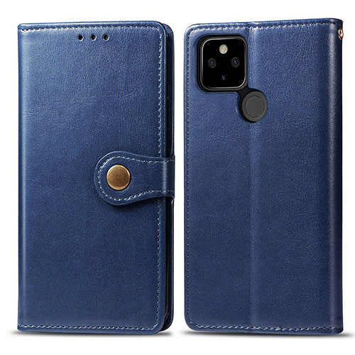Leather Case Stands Flip Cover Holder S05D for Google Pixel 5 XL 5G Blue