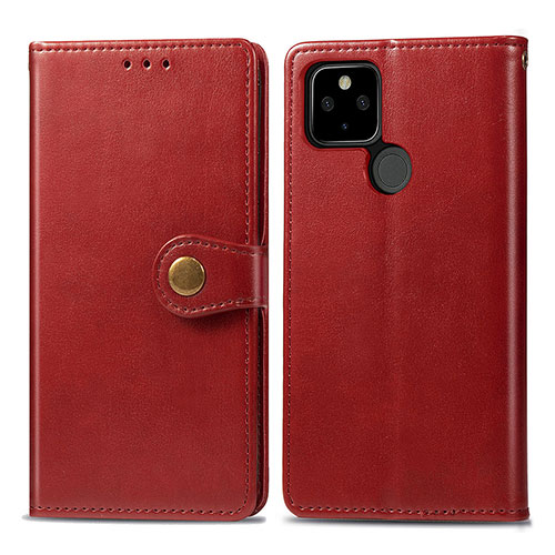 Leather Case Stands Flip Cover Holder S05D for Google Pixel 5 XL 5G Red