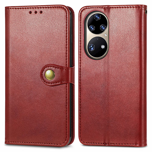 Leather Case Stands Flip Cover Holder S05D for Huawei P50 Pro Red