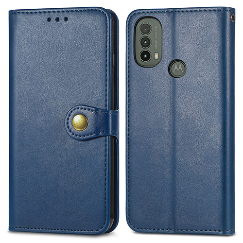 Leather Case Stands Flip Cover Holder S05D for Motorola Moto E20 Blue