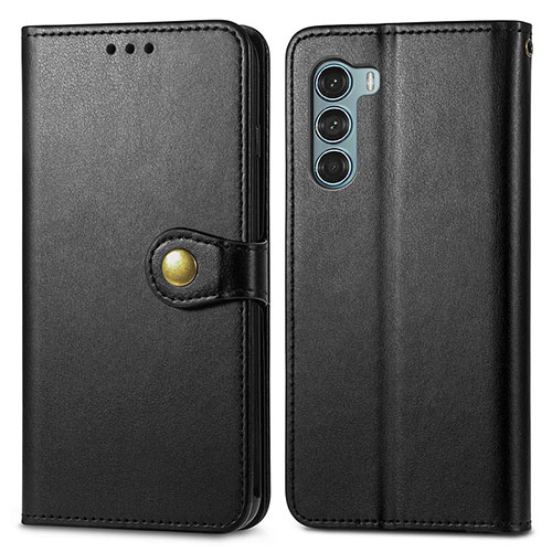 Leather Case Stands Flip Cover Holder S05D for Motorola Moto G200 5G Black