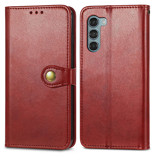 Leather Case Stands Flip Cover Holder S05D for Motorola Moto G200 5G Red
