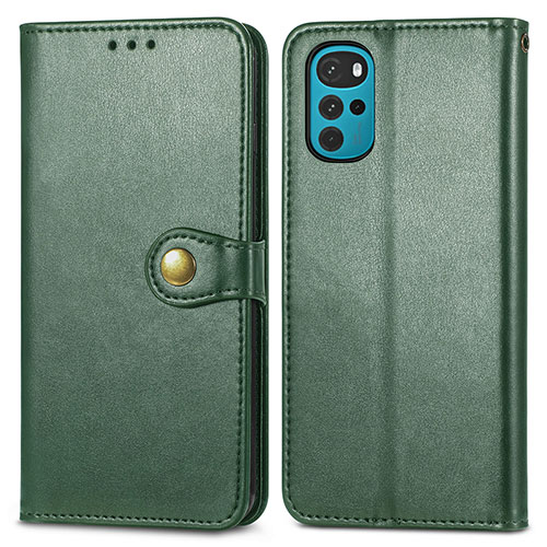 Leather Case Stands Flip Cover Holder S05D for Motorola Moto G22 Green