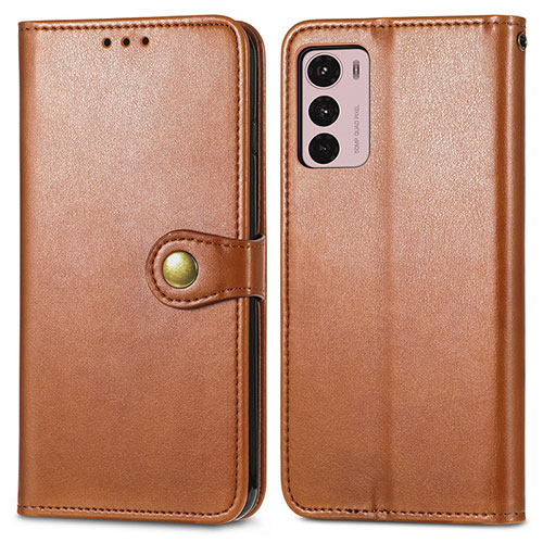 Leather Case Stands Flip Cover Holder S05D for Motorola Moto G42 Brown