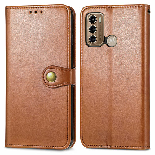 Leather Case Stands Flip Cover Holder S05D for Motorola Moto G60 Brown