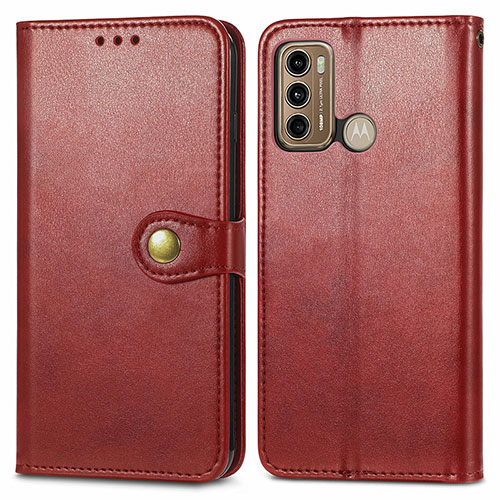 Leather Case Stands Flip Cover Holder S05D for Motorola Moto G60 Red
