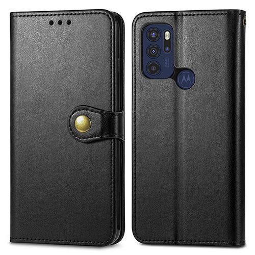 Leather Case Stands Flip Cover Holder S05D for Motorola Moto G60s Black
