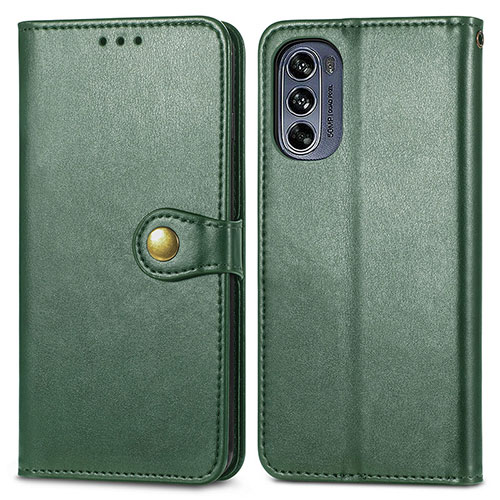 Leather Case Stands Flip Cover Holder S05D for Motorola Moto G62 5G Green