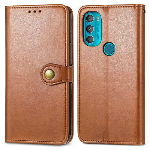 Leather Case Stands Flip Cover Holder S05D for Motorola Moto G71 5G Brown