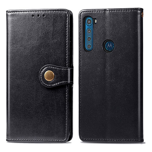 Leather Case Stands Flip Cover Holder S05D for Motorola Moto One Fusion Plus Black