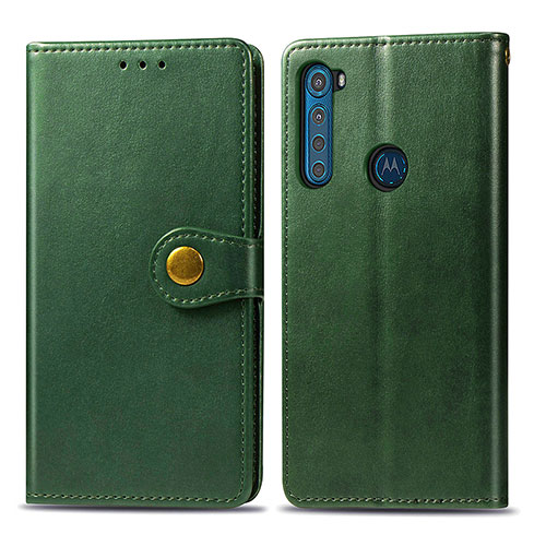 Leather Case Stands Flip Cover Holder S05D for Motorola Moto One Fusion Plus Green