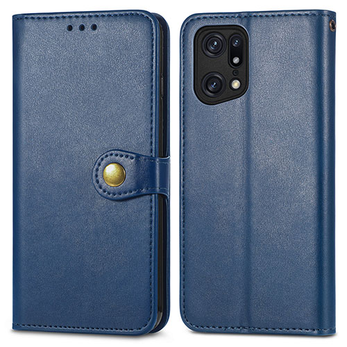 Leather Case Stands Flip Cover Holder S05D for Oppo Find X5 Pro 5G Blue