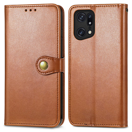 Leather Case Stands Flip Cover Holder S05D for Oppo Find X5 Pro 5G Brown