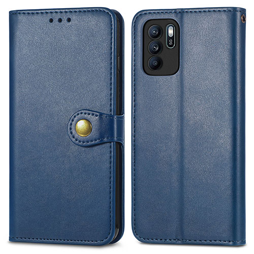 Leather Case Stands Flip Cover Holder S05D for Oppo Reno6 Z 5G Blue