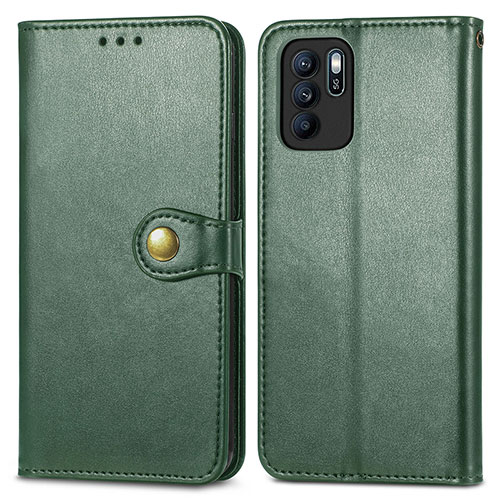 Leather Case Stands Flip Cover Holder S05D for Oppo Reno6 Z 5G Green