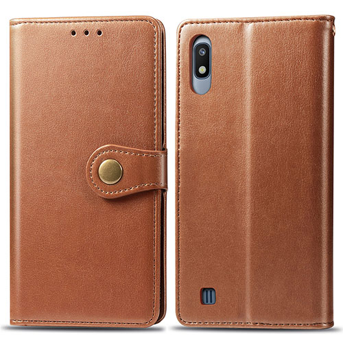 Leather Case Stands Flip Cover Holder S05D for Samsung Galaxy A10 Brown