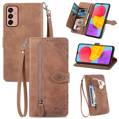 Leather Case Stands Flip Cover Holder S05D for Samsung Galaxy F13 4G Brown