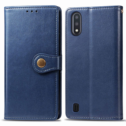 Leather Case Stands Flip Cover Holder S05D for Samsung Galaxy M01 Blue