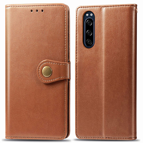 Leather Case Stands Flip Cover Holder S05D for Sony Xperia 5 Brown