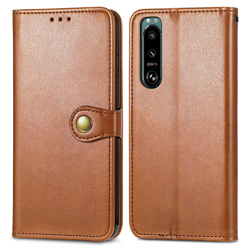 Leather Case Stands Flip Cover Holder S05D for Sony Xperia 5 III Brown