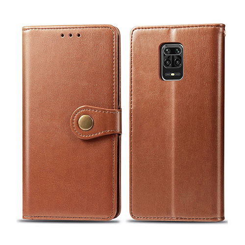 Leather Case Stands Flip Cover Holder S05D for Xiaomi Redmi Note 9 Pro Max Brown