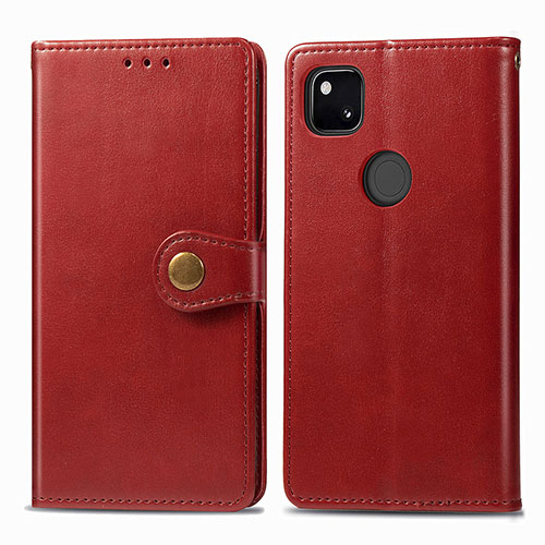 Leather Case Stands Flip Cover Holder S06D for Google Pixel 4a Red
