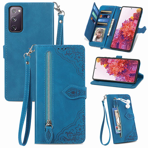 Leather Case Stands Flip Cover Holder S06D for Samsung Galaxy S20 FE (2022) 5G Blue