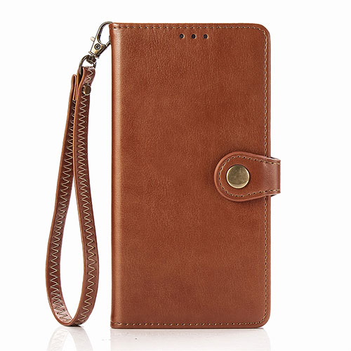 Leather Case Stands Flip Cover Holder S07D for Xiaomi Redmi Note 9 Brown