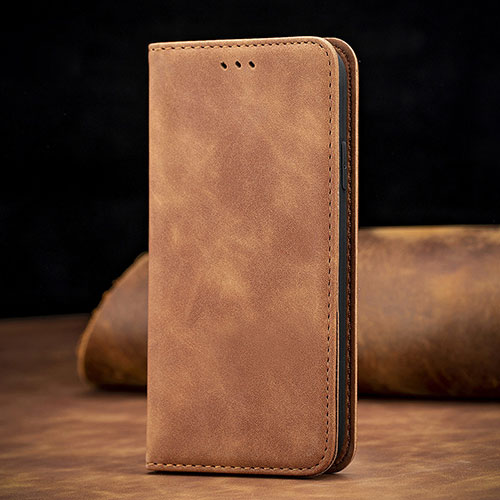 Leather Case Stands Flip Cover Holder S08D for Huawei P40 Brown