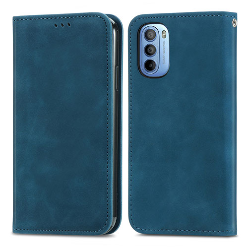 Leather Case Stands Flip Cover Holder S08D for Motorola Moto G31 Blue