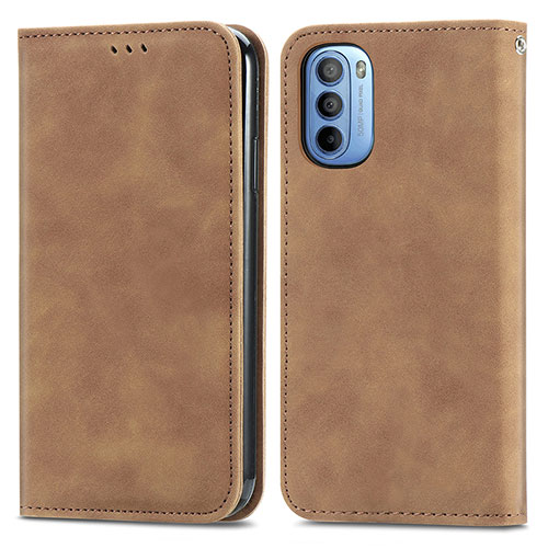 Leather Case Stands Flip Cover Holder S08D for Motorola Moto G41 Brown