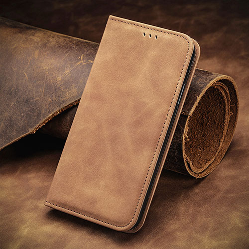 Leather Case Stands Flip Cover Holder S08D for Wiko Y81 Brown