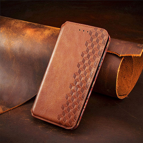 Leather Case Stands Flip Cover Holder S09D for Google Pixel 5 Brown