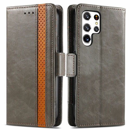 Leather Case Stands Flip Cover Holder S10D for Samsung Galaxy S21 Ultra 5G Gray