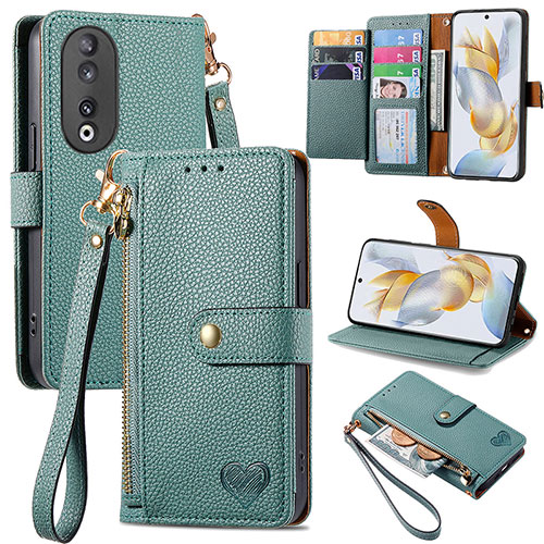 Leather Case Stands Flip Cover Holder S15D for Huawei Honor 90 5G Green