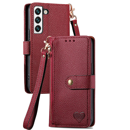 Leather Case Stands Flip Cover Holder S15D for Samsung Galaxy S22 5G Red