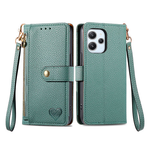 Leather Case Stands Flip Cover Holder S16D for Xiaomi Redmi 12 4G Green