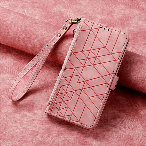 Leather Case Stands Flip Cover Holder S17D for Motorola Moto Edge 30 Fusion 5G Pink