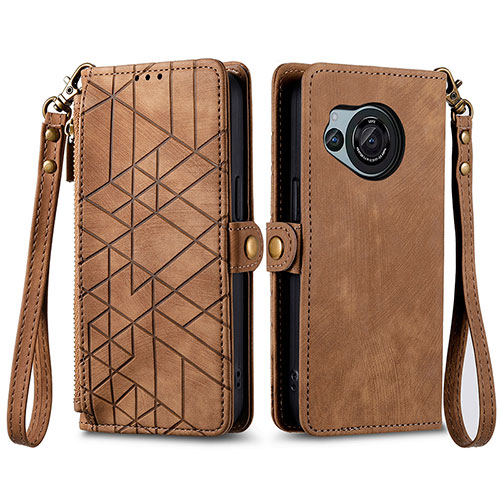 Leather Case Stands Flip Cover Holder S17D for Sharp Aquos R8 Brown